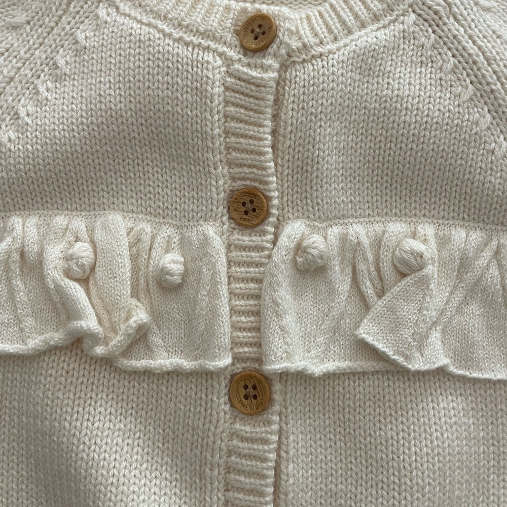 Ecru Knitted Ruffle Cardigan - Picture 4 of 9